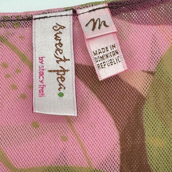 Vintage Y2K Sweet Pea By Stacy Frati Mesh Wrap Top Size M Floral Stretch Whimsy - Picture 5 of 8